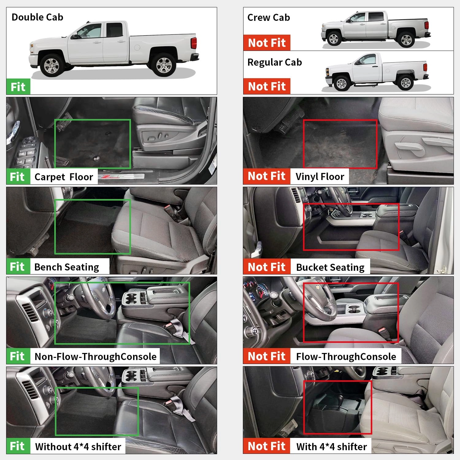 Floor Mats - Chevy Silverado/GMC Sierra 1500 2014-2018 2500HD 3500HD 2015-2019 Double Cab 1st Row Bench Seat