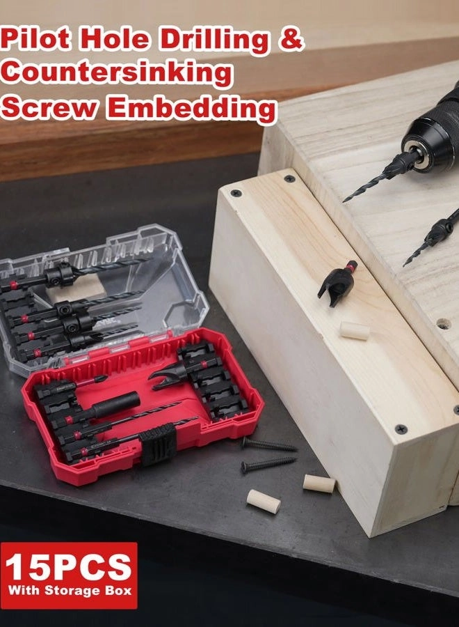 Countersink Drill Bit Set - 15PC With Wood Plug Cutter