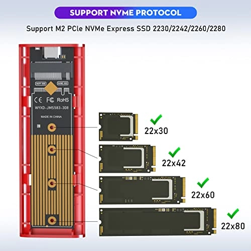 M.2 NVME SSD Enclosure - USB3.1 Gen2 M key NVMe 2230/2242/2260/2280