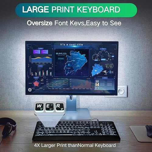 Large Letter Backlit Keyboard - QWERTY Wired