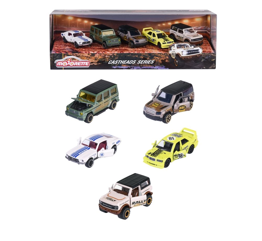 Majorette Ford Mustang Fastback + Ford Bronco Wildtrak + Land Rover Defender 90 + Mercedes-Benz 190 E 2.5-16 EVO II + Mercedes-Benz G 500 - 5 pcs