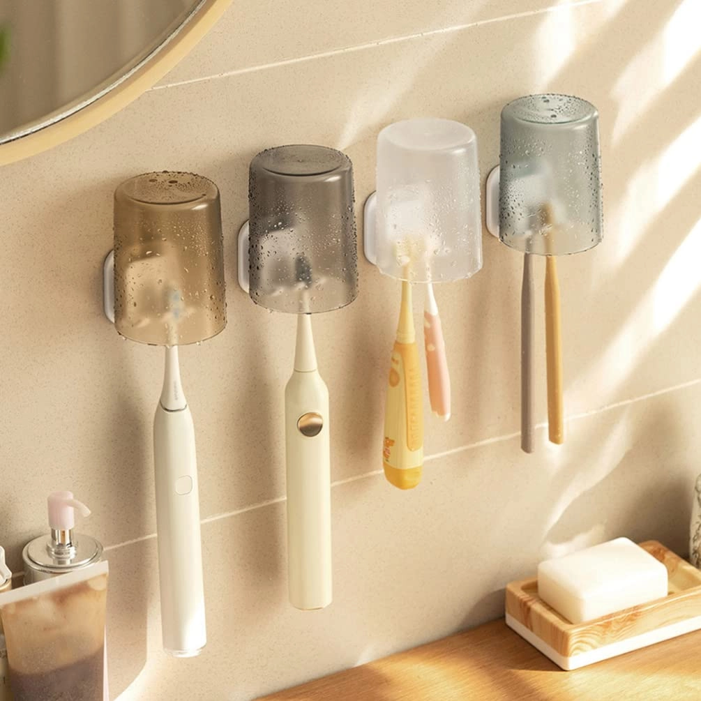 Toothbrush Holders - Wall Mounted White Plastic