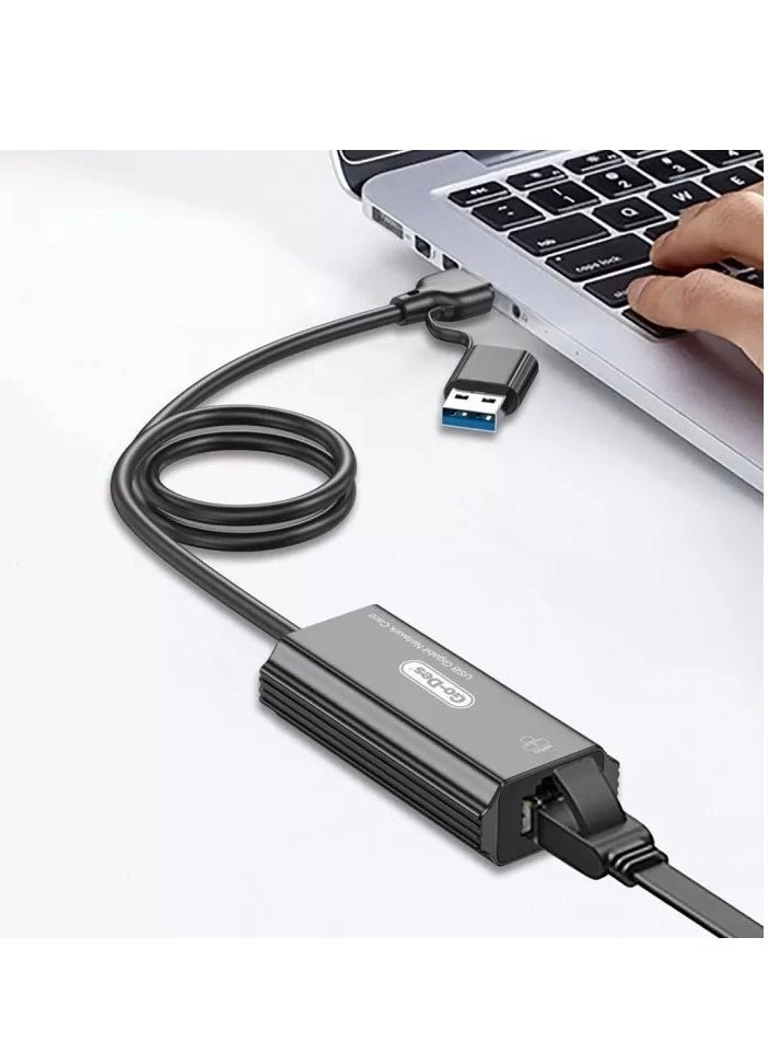2-in-1 Type-C and USB-A Gigabit Ethernet Converter Cable - 50cm