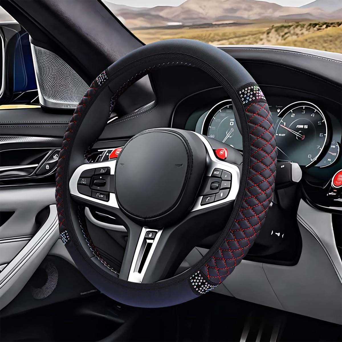 zimisi Steering Wheel Cover - 15 Inches Purple Sparkly Crystal