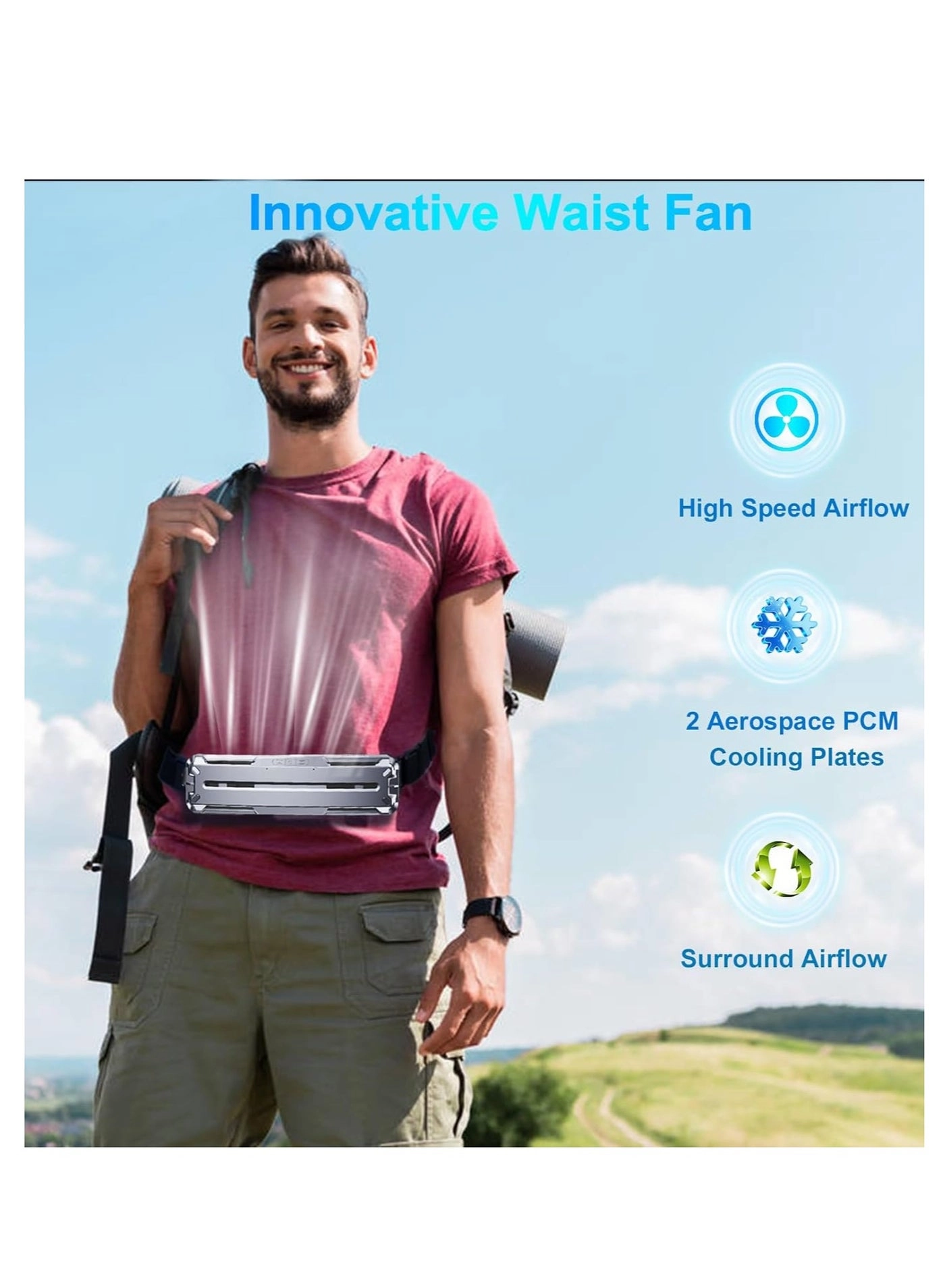 Portable Waist Fan - 2 Cooling Plates Rechargeable 3 Speeds