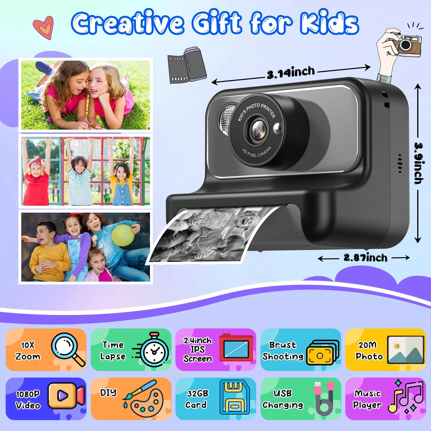 H3 - Kids Instant Print Camera Purple