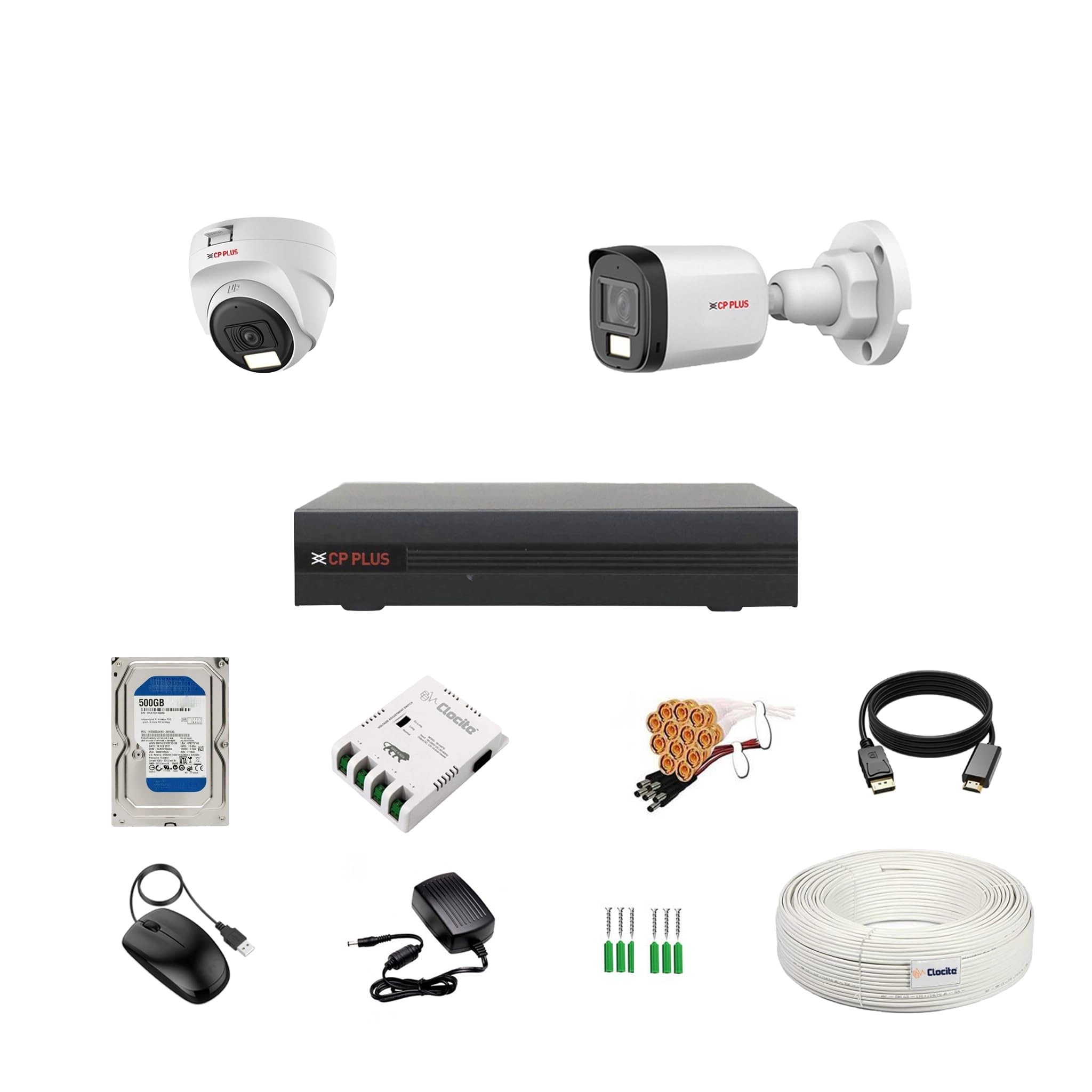 Aditya Infotech Ltd illumax DVR - 4CH + Dome Camera + Bullet Camera + HDD - 500GB + SMPS + CCTV Cable + BNC/DC