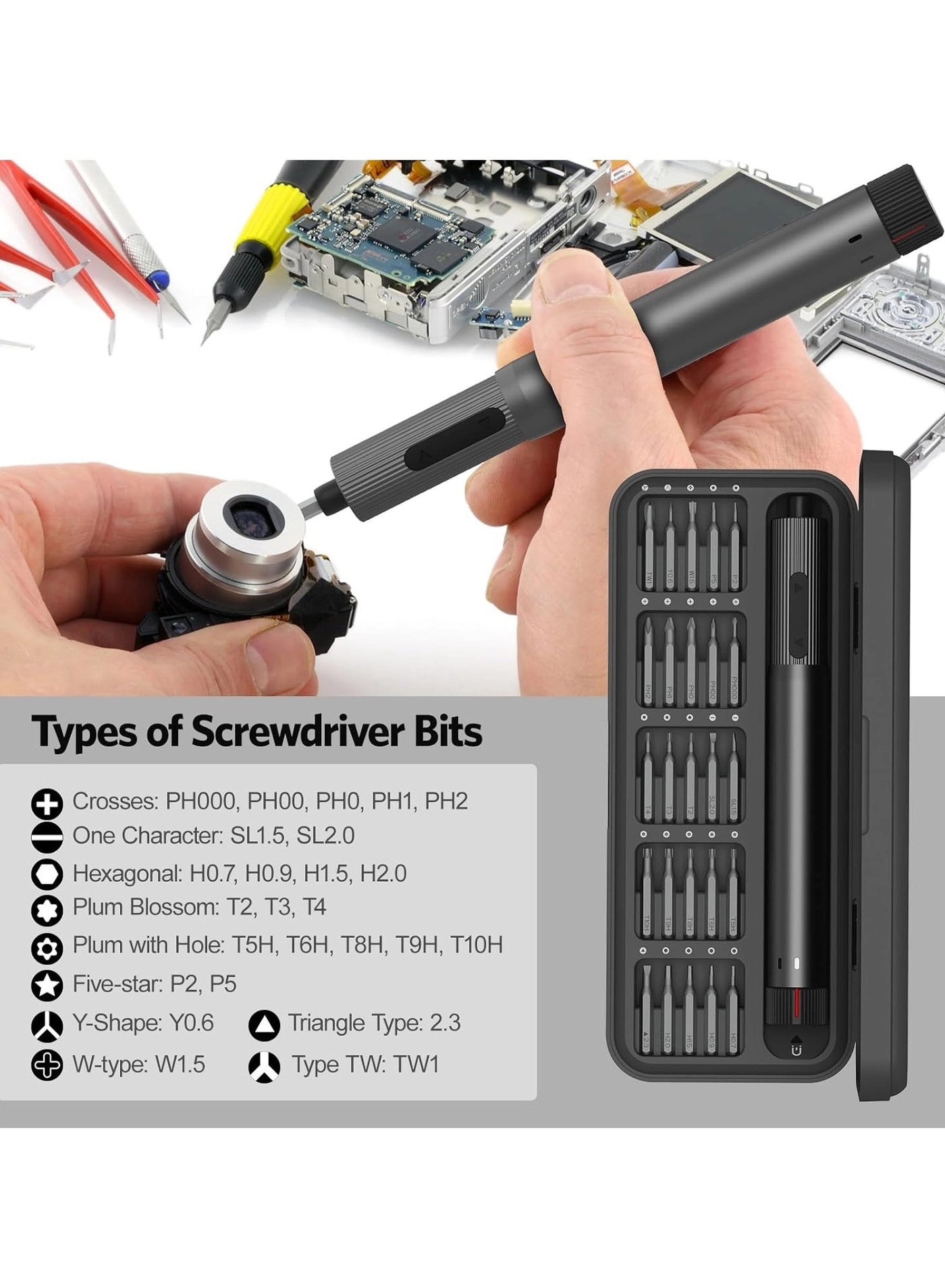 E2 - Mini Precision Electric Screwdriver 25 Bits Rechargeable