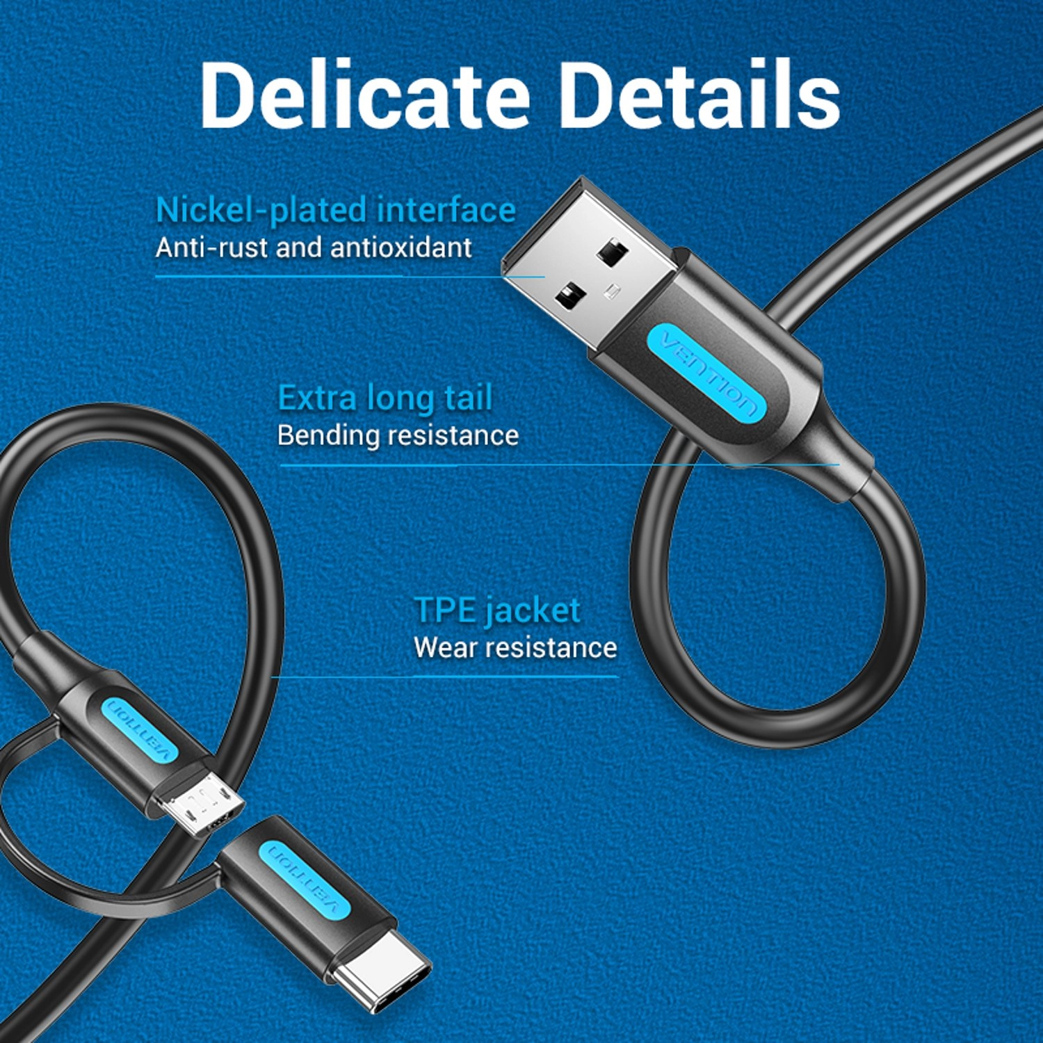 Standard Cable 480Mbps USB-A to Micro-B/USB-C 0.3m