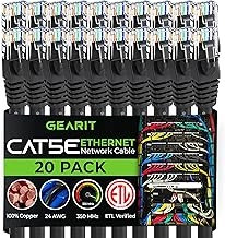 GEARit Cat5e Ethernet Patch Cable - 20-Pack 2 Feet Snagless RJ45 Black