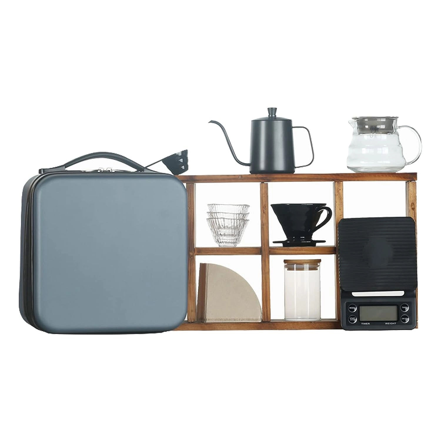 vol Glass Sharing Kettle + Gooseneck Kettle + Coffee Can + Ceramic Distillation Funnel + Coffee Scale + Glass Mug + Spoon + Paper Filters