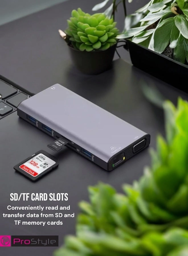 12-in-1 USB-C Hub - USB 3.0 HDMI Grey
