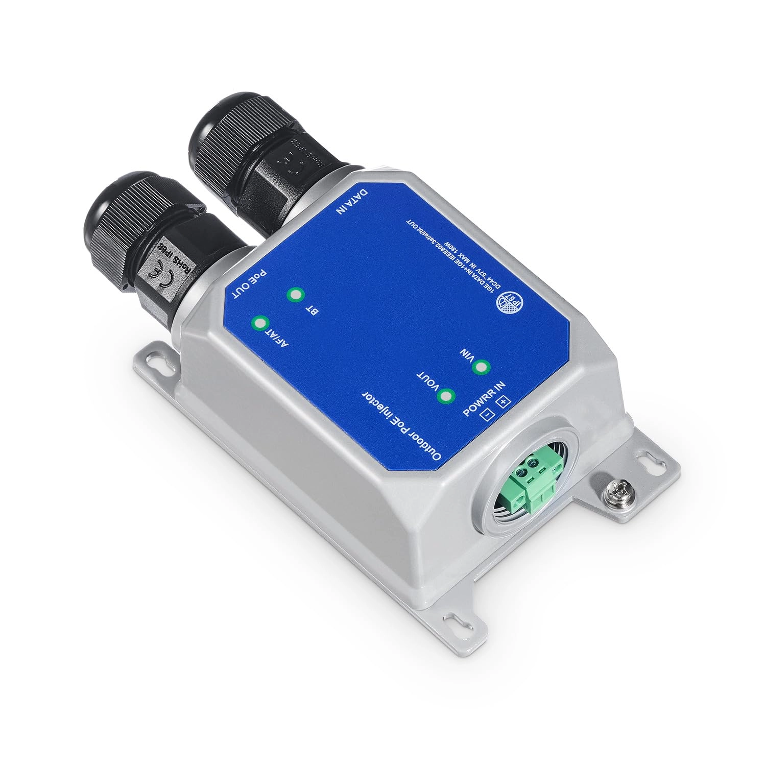 MokerLink IP67 10G Injector - 44-57 Vdc 90W 1 IEEE 802.3 af/at/bt 10/100M/1G/2.5G/10Gbps