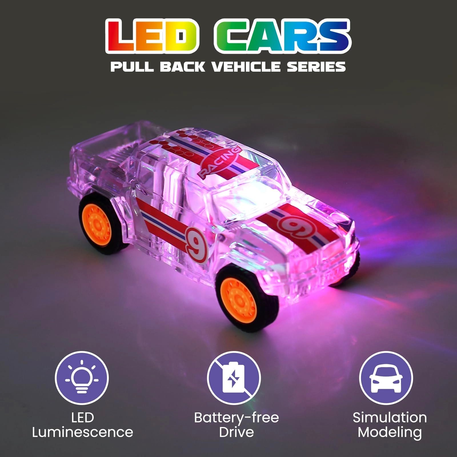 LED Light Up Pull Back Car - 2 pcs