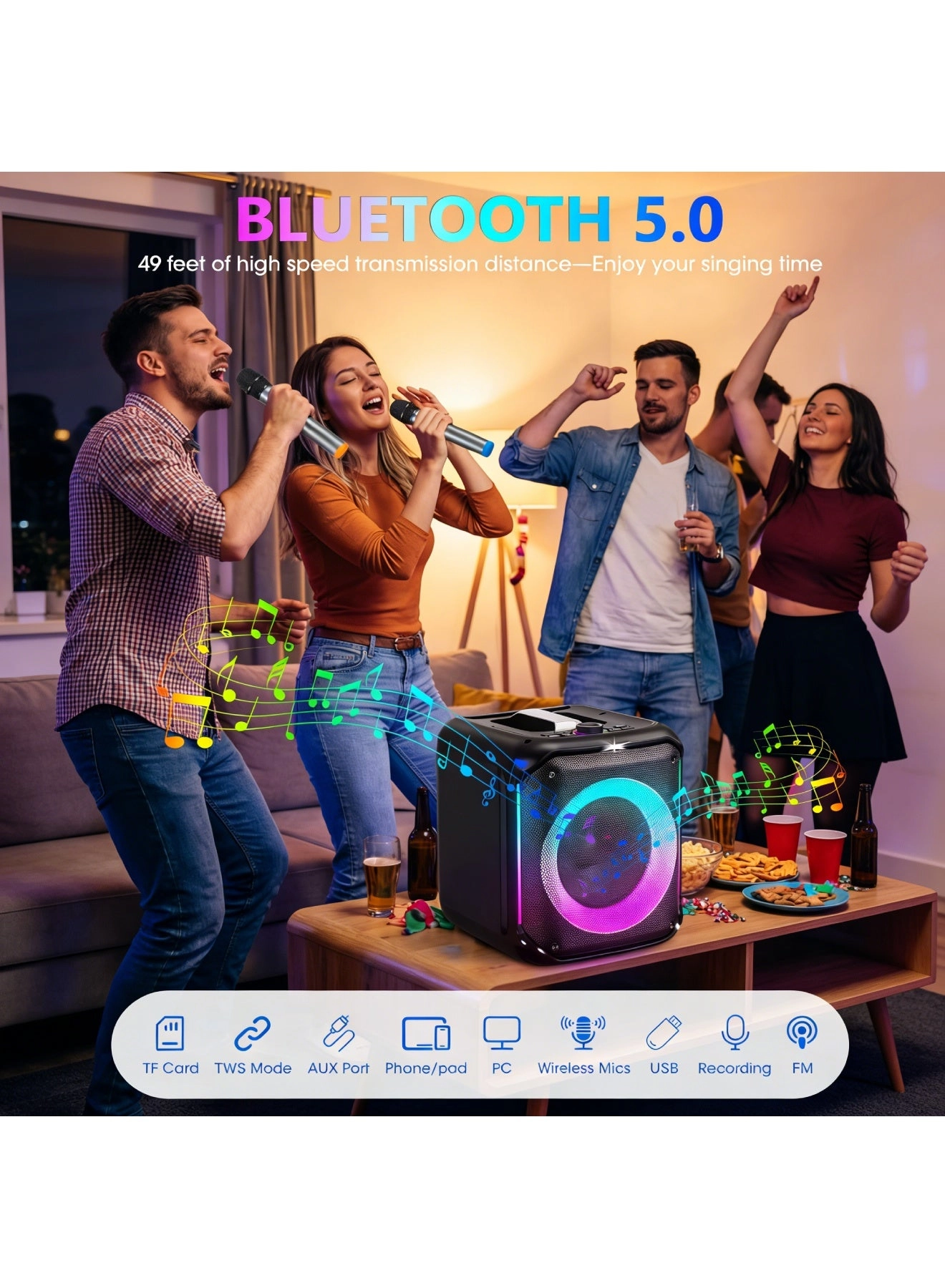 Mini Karaoke Machine - 2 Microphones 40W