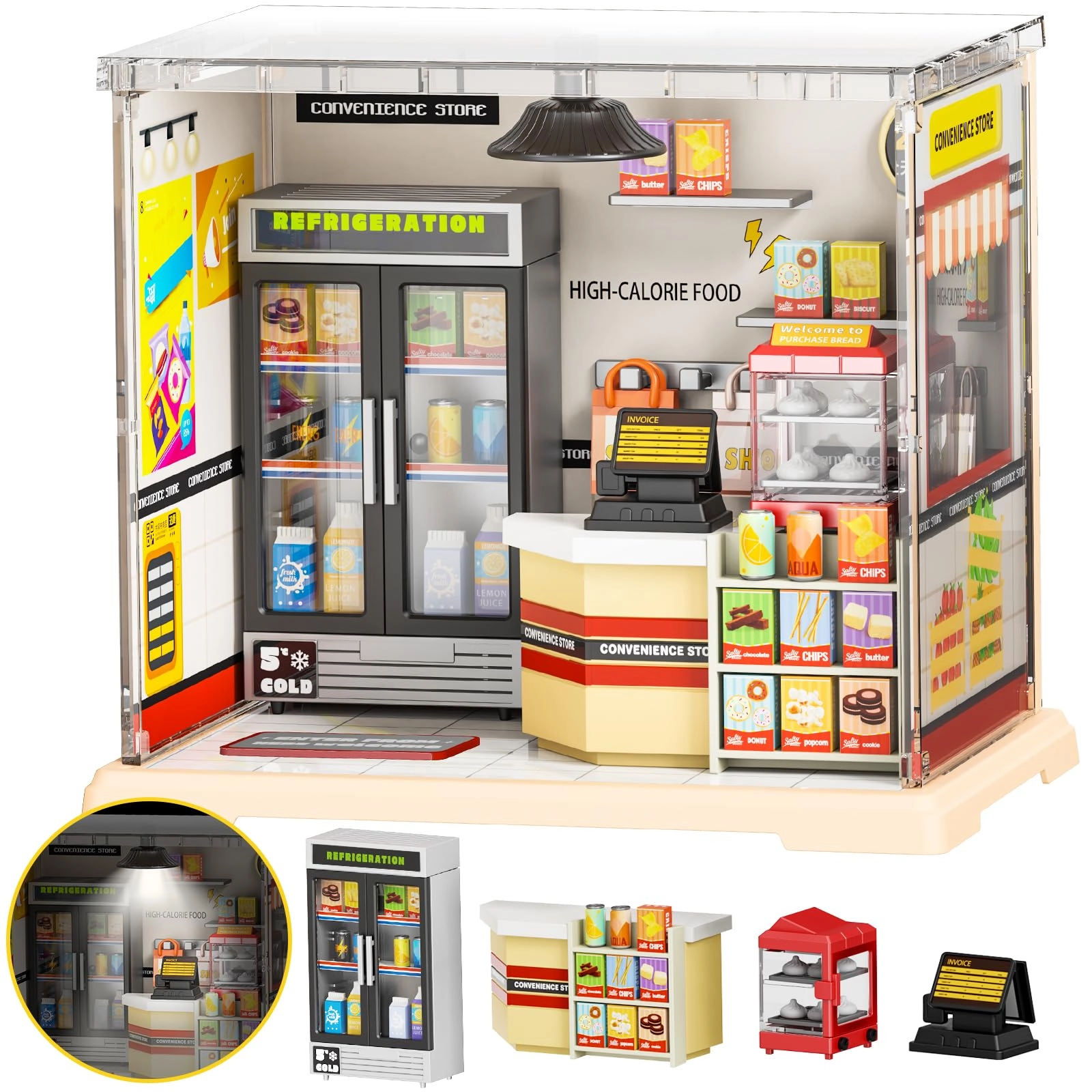 INRATELL Miniature Convenience Store Kit - Plastic Cream-colored