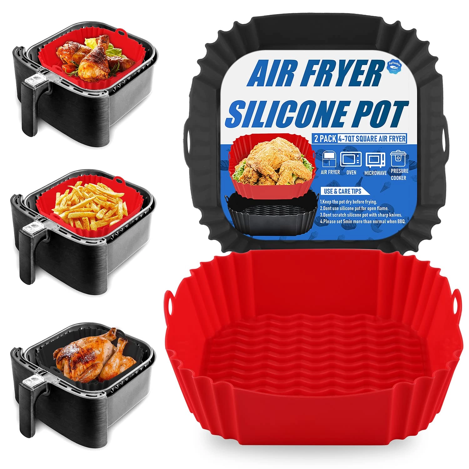 Apluskis Silicone Air Fryer Liner - Food grade silica gel 2-Pack