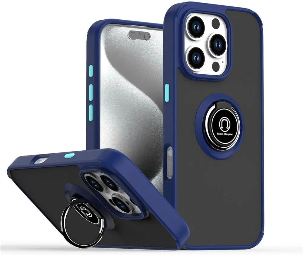 Muzz International Iphone 16 Pro Max Case - Metal Ring Holder Magnetic Mount Blue