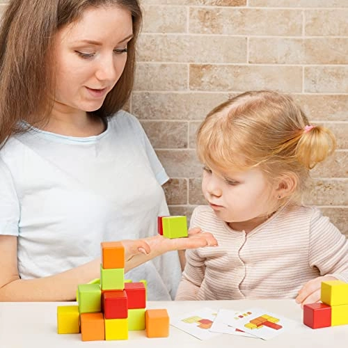 3D Space Wooden Building Block Cubes - 3 years and up 16 pieces