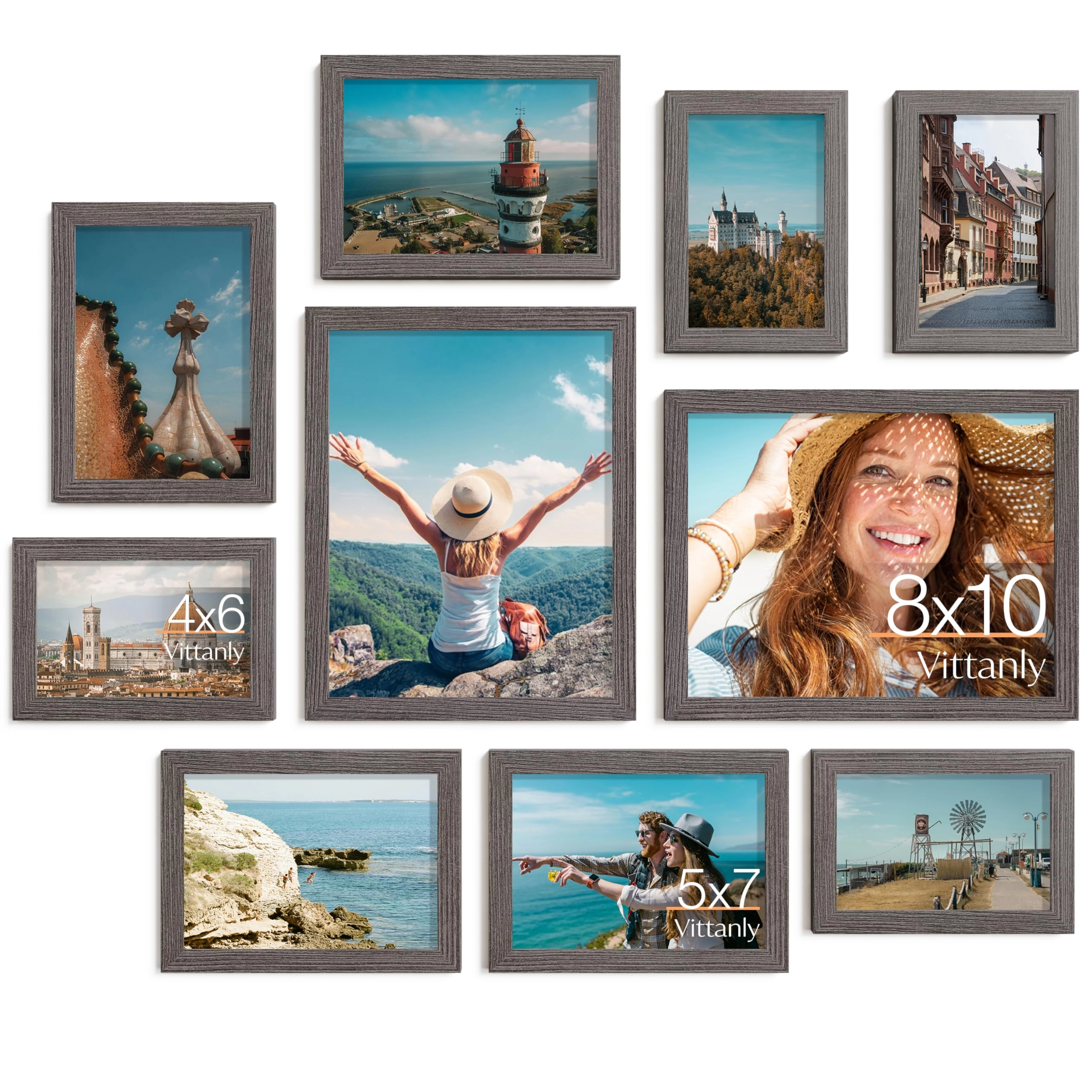 Picture Frames Set - 10 Pack Rustic Grey