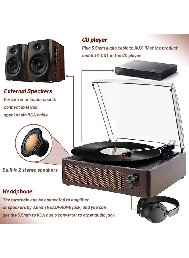 Vinyl Record Player - Bluetooth 2 Stereo Speakers 3 Speed
