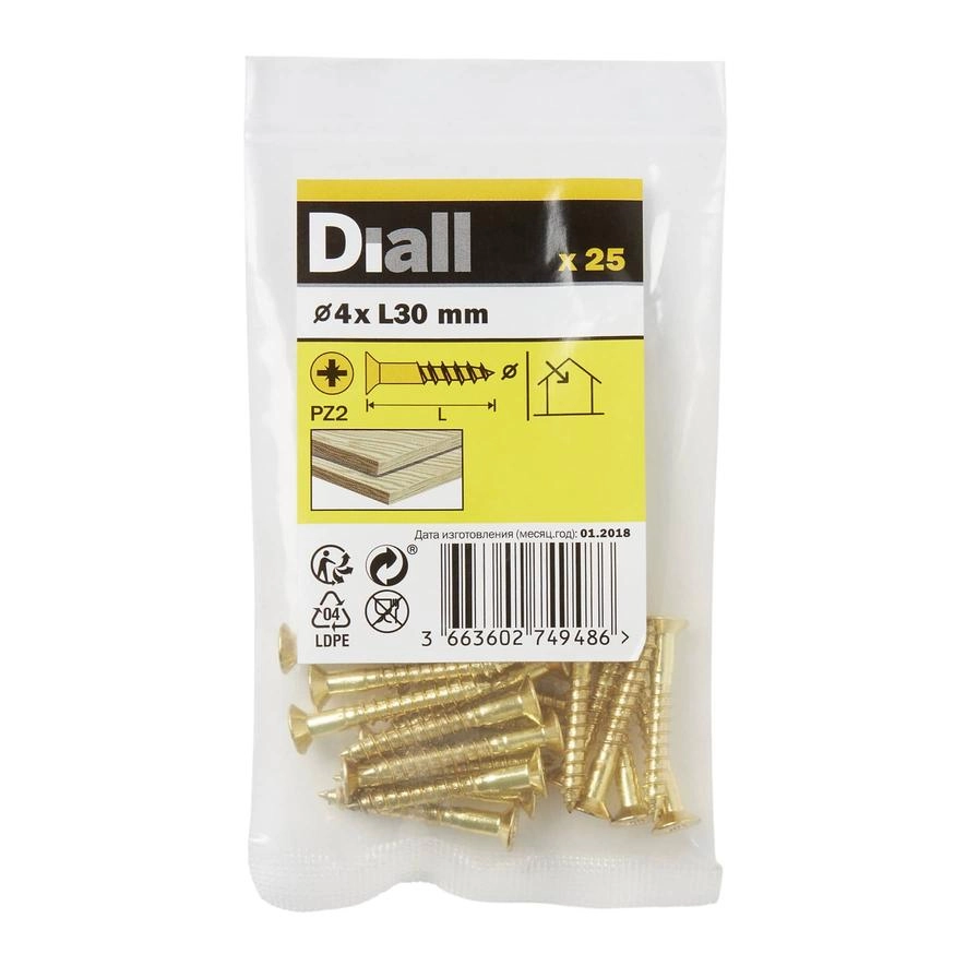 Diall Brass Wood Screw Pack 4mm 30mm