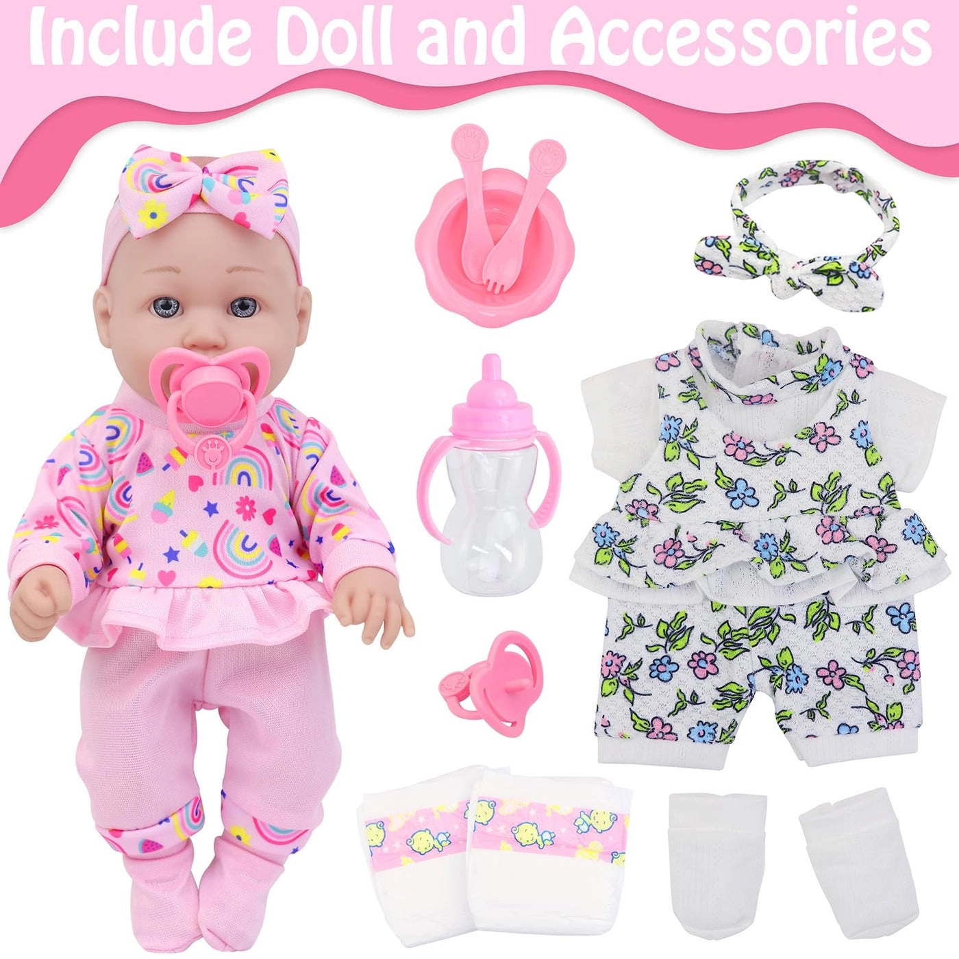 Reborn Baby Doll Playset - 12 Inch 16 Pcs Ages 3+