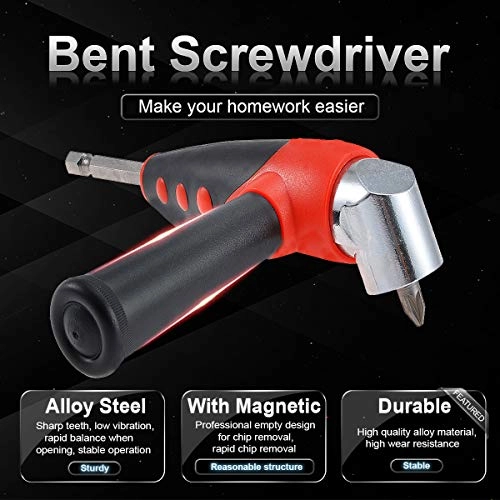 105 Degree Right Angle Drill Bit Extension Socket - 1/4" Hex Shank 140mm 4 Phillips Head Screwdrivers