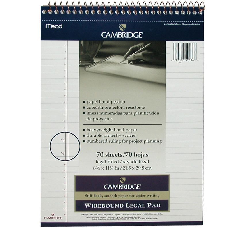 Cambridge Premium Writing Pad A4 Spiral - Lined 140 Pages