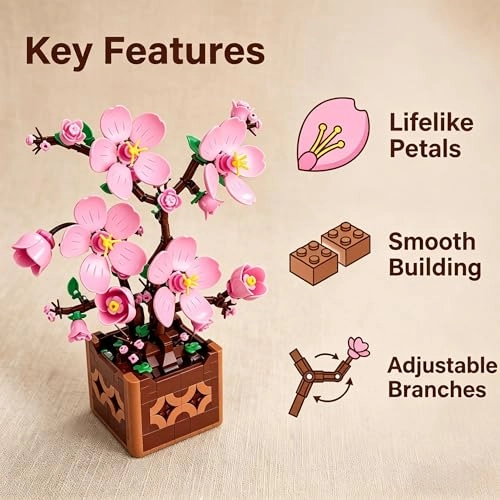 Pink Peach Cherry Blossom Building Block Set - Retro Arcade Game / Super Mario-style Platform Game 632 pcs