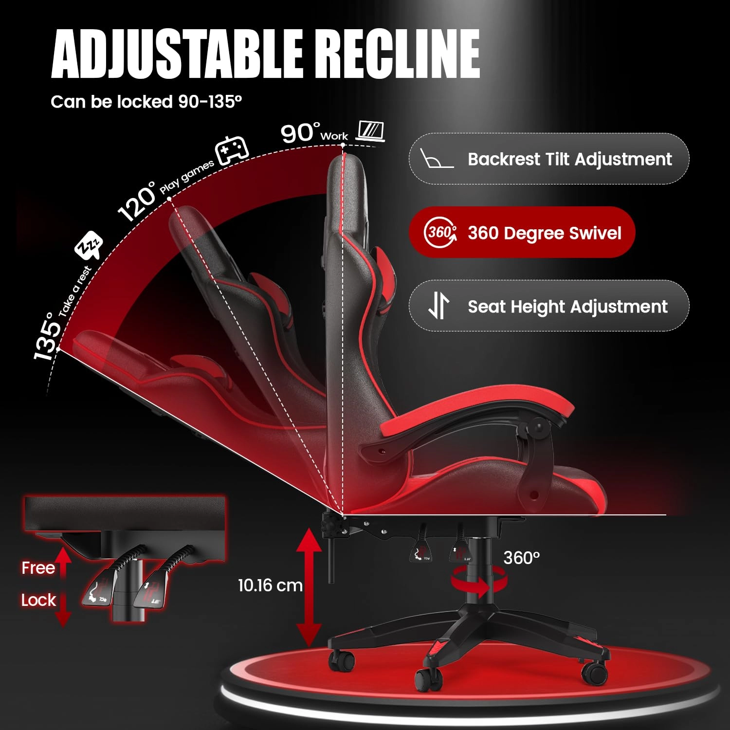 A gaming chair - Adjustable Height Reclining Feature
