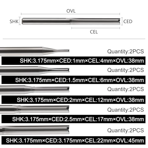 Straight Router Bits Set - 1.0mm 1.5mm 2.0mm 2.5mm 3.175mm 1/8 Inch