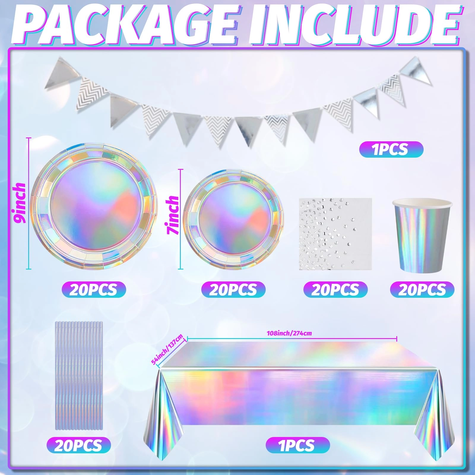 Neon Party Tableware Set - Serves 20 Guests Birthday