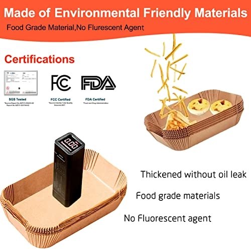Air Fryer Liners Rectangular - Wood Pulp 100Pcs