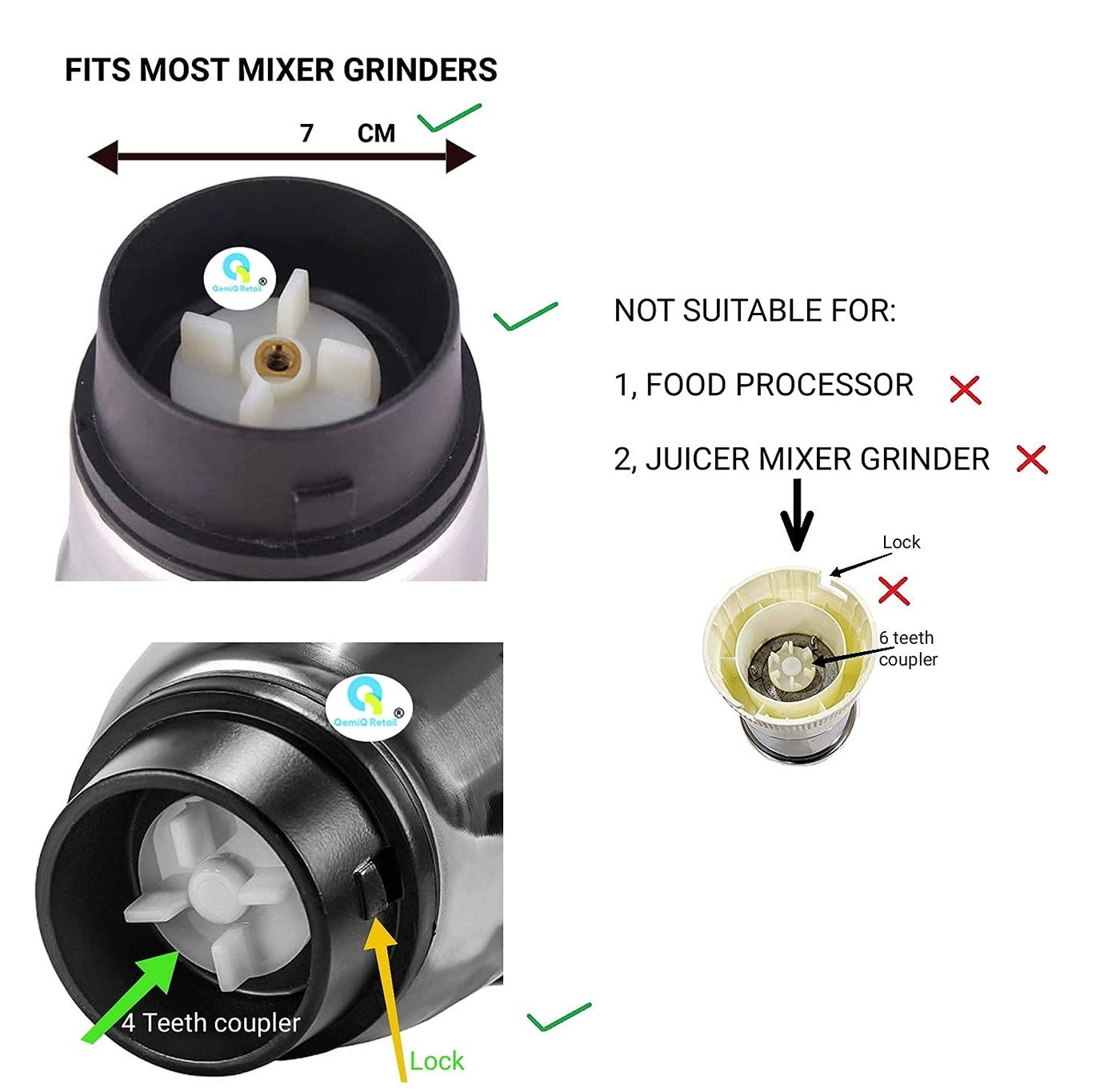 Mixer Grinder - Wet/Dry Big Jar Blade Set with Coupler