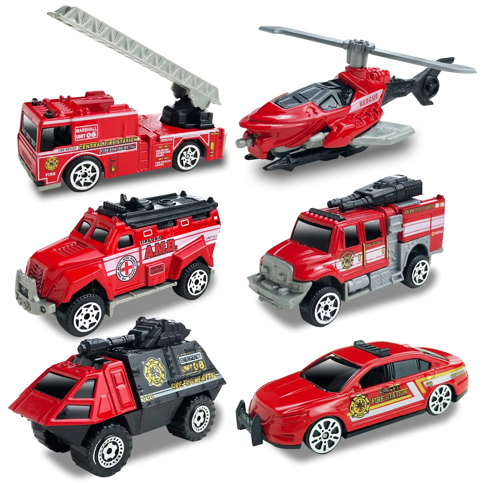 blooming lilies Helicopter + Racing Car + Wheeled Tank + Road Vehicle + Missile Launcher + Tracked Armored Vehicle - 1:64 6pcs