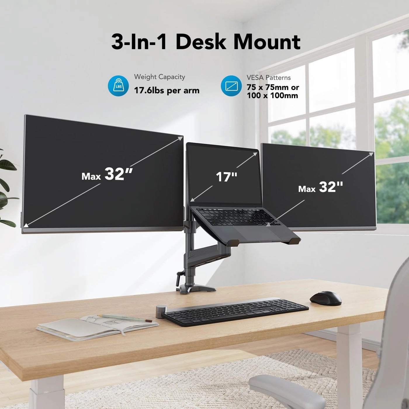 Monitor Arm with Laptop Tray - 13 to 27 Inch VESA 75/100