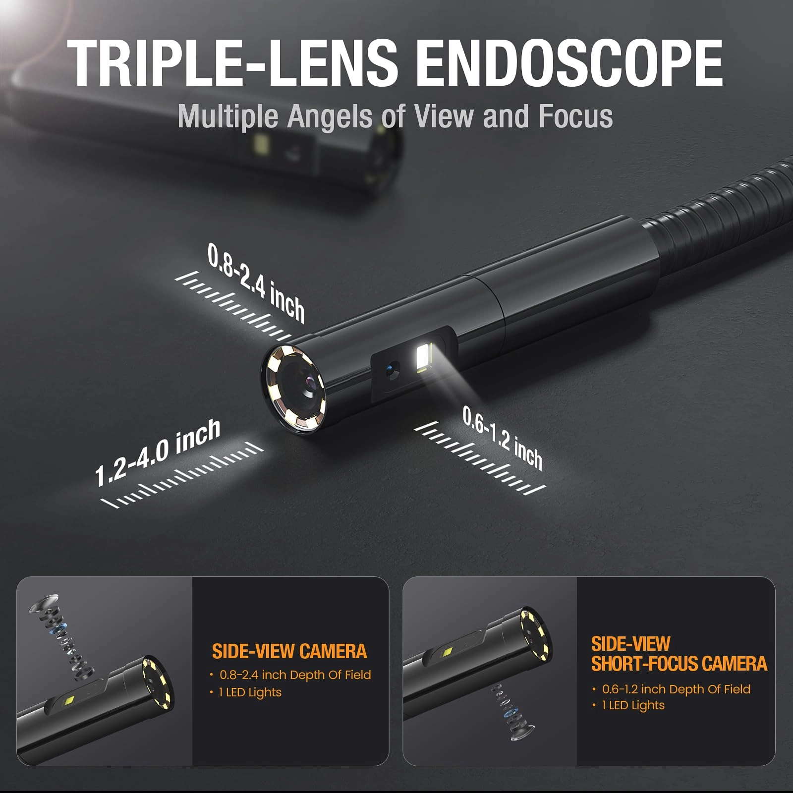 Triple Lens Borescope Inspection Camera