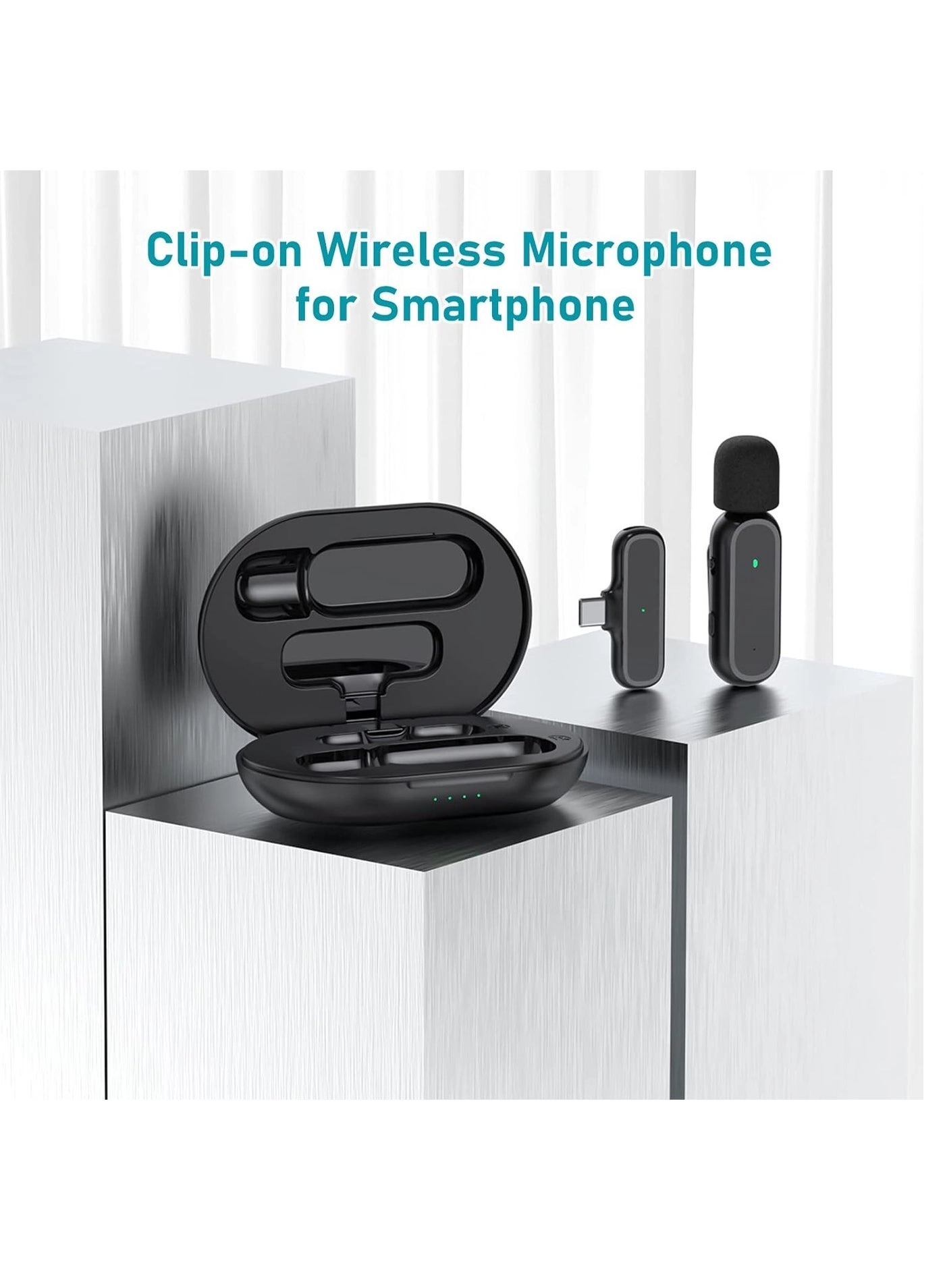 Wireless Microphone System - 20M Transmission Range Type-C Receiver Wireless Charging Case