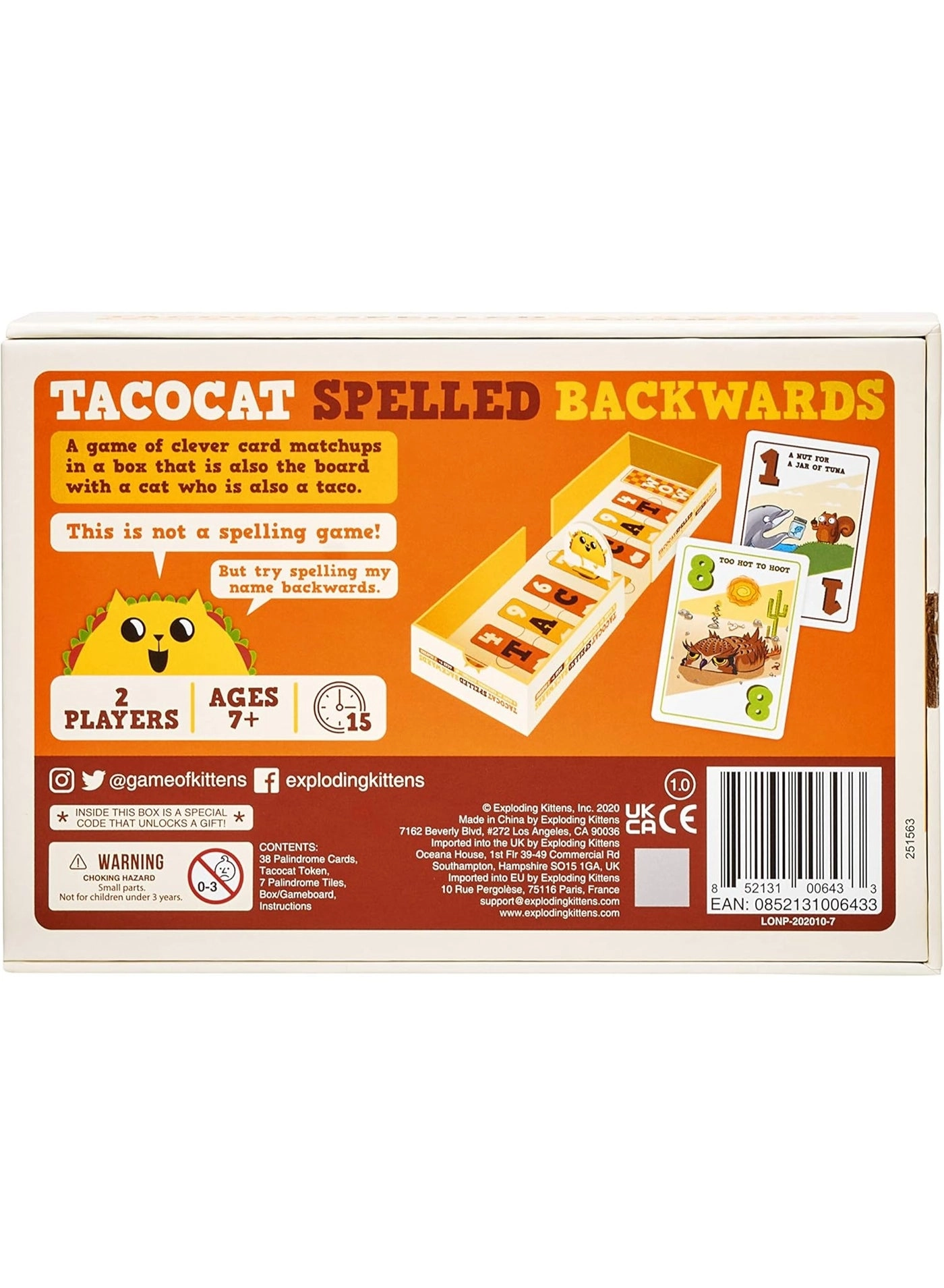 Exploding Kittens: Tacocat Spelled Backwards - Card Game