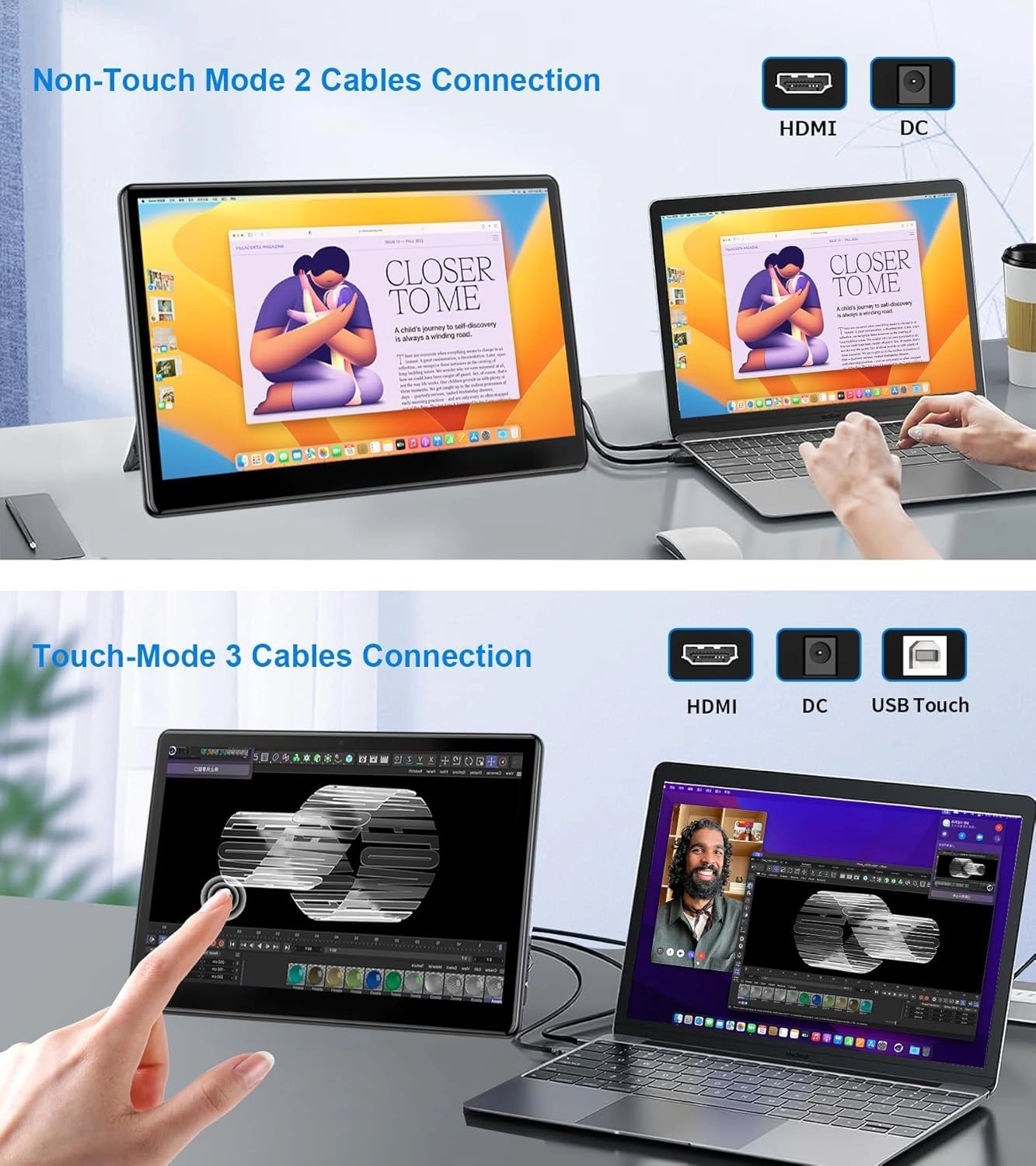 Portable Touch Screen Monitor - 1080P 13.3''