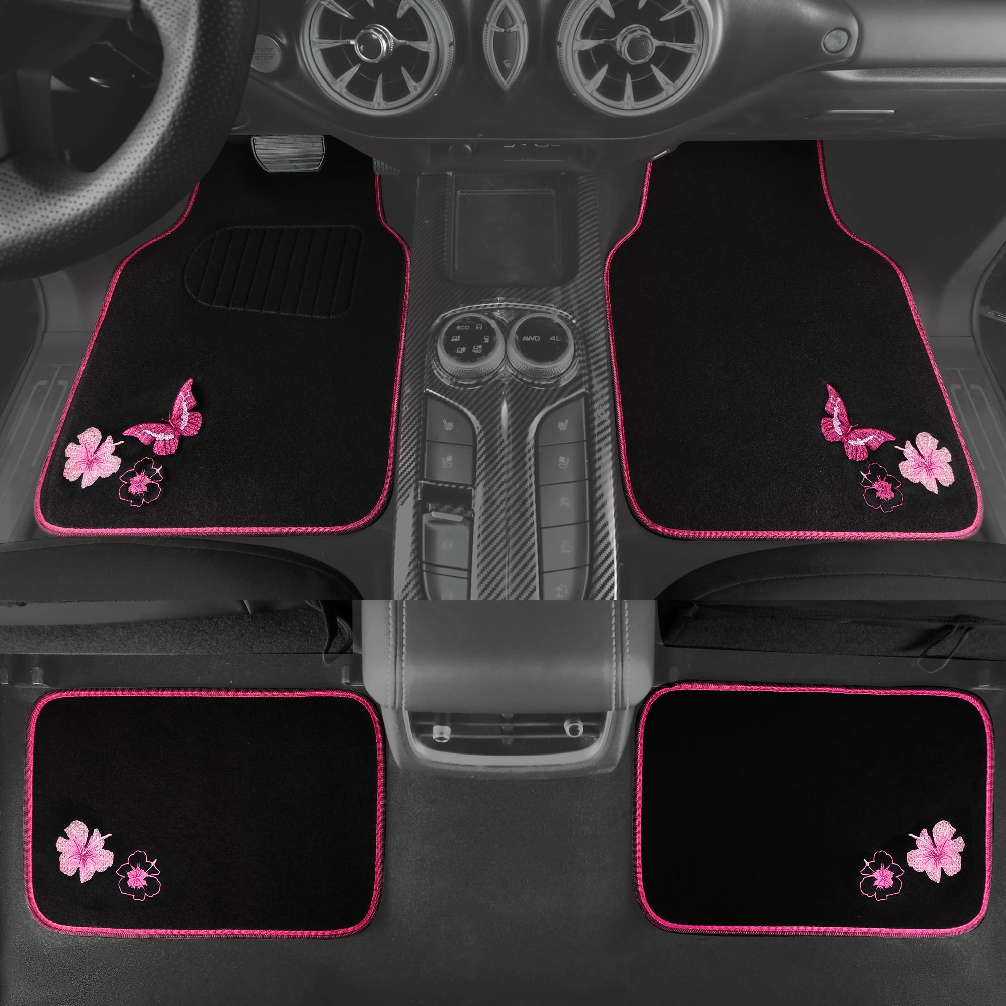 Embroidery Butterfly and Flower Car Floor Mats