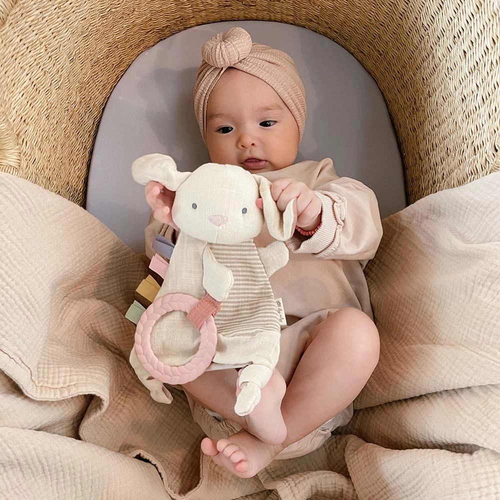 Sensory Crinkle Toy With Teether - Soft natural cotton fabric