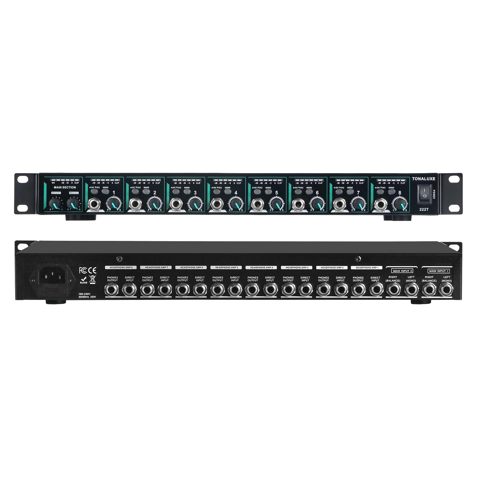 TONALUXE Headphone Mixing Distribution Amplifier - 8-Channel High-Power