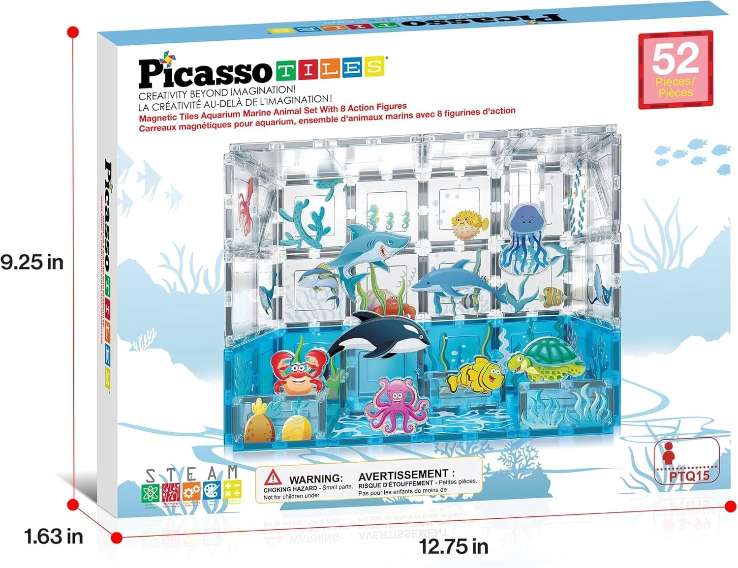 Magnetic Tiles Aquarium Marine Animal Set - Orca Shark Dolphin Jellyfish Sea Turtle Crab Octopus Fish Aquarium Marine 52 pcs