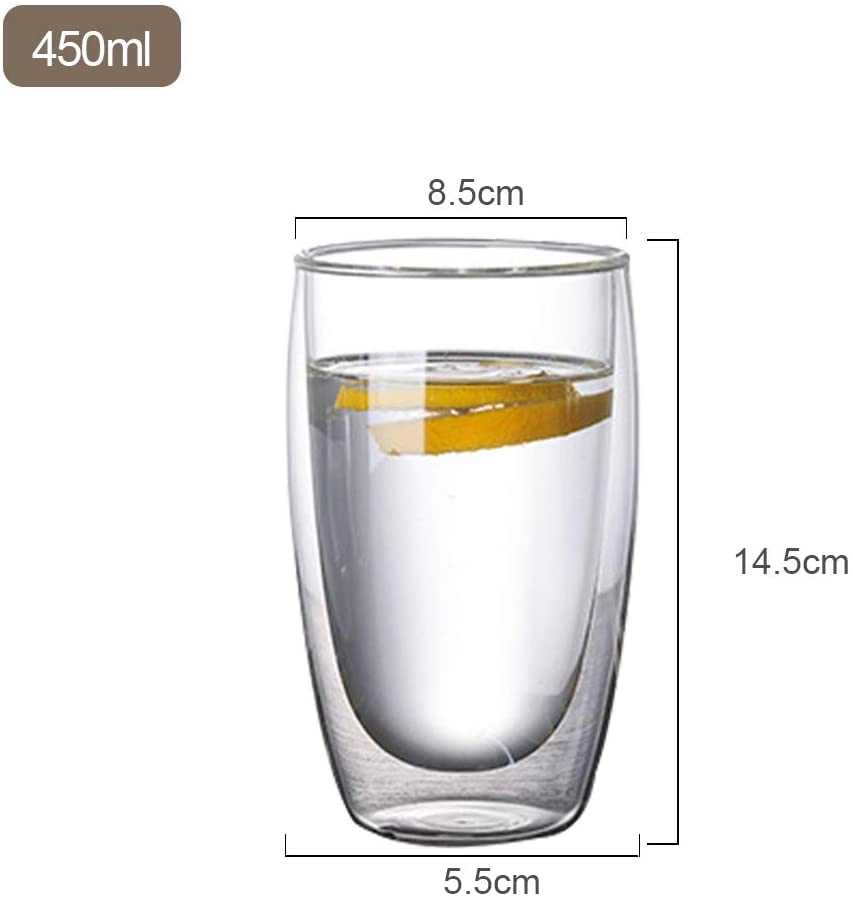 Double Wall Glass Cup - 2 pcs Insulated 450 ml