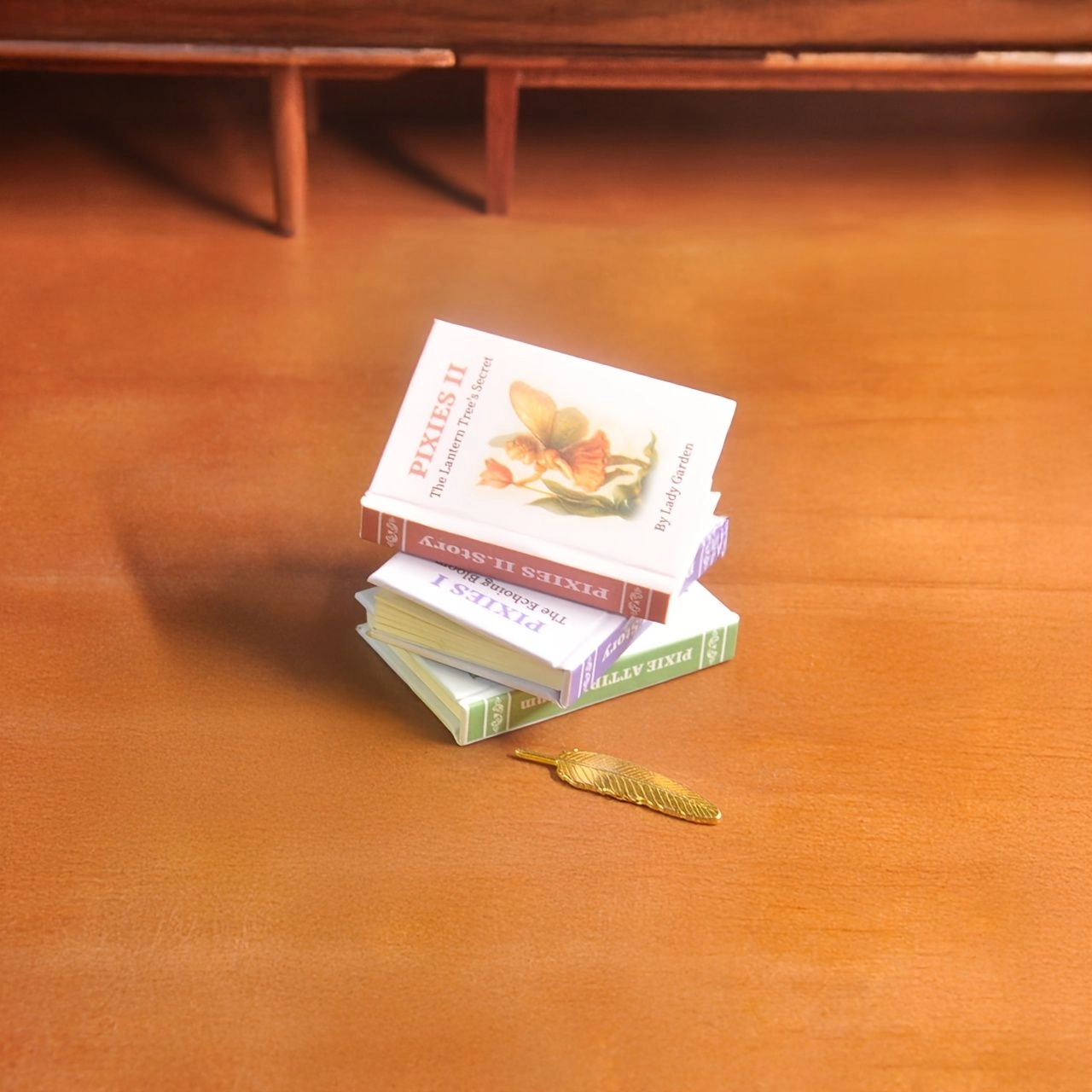 Generic Flower Fairy miniature book + feather bookmark - paper and metal