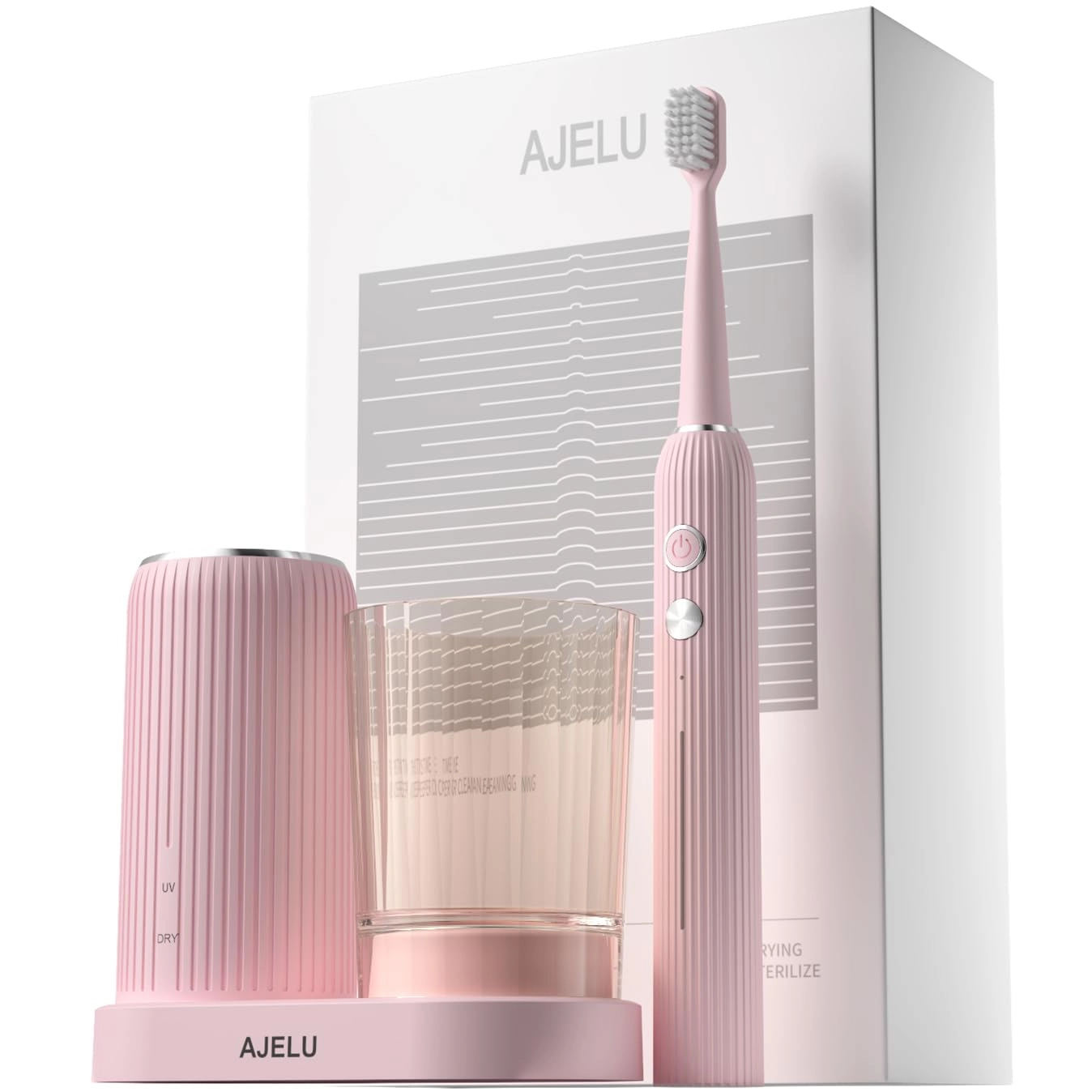 AJELU Electric Toothbrush Set - UV Light Drying Holder 8 Brush Heads USB Rechargeable