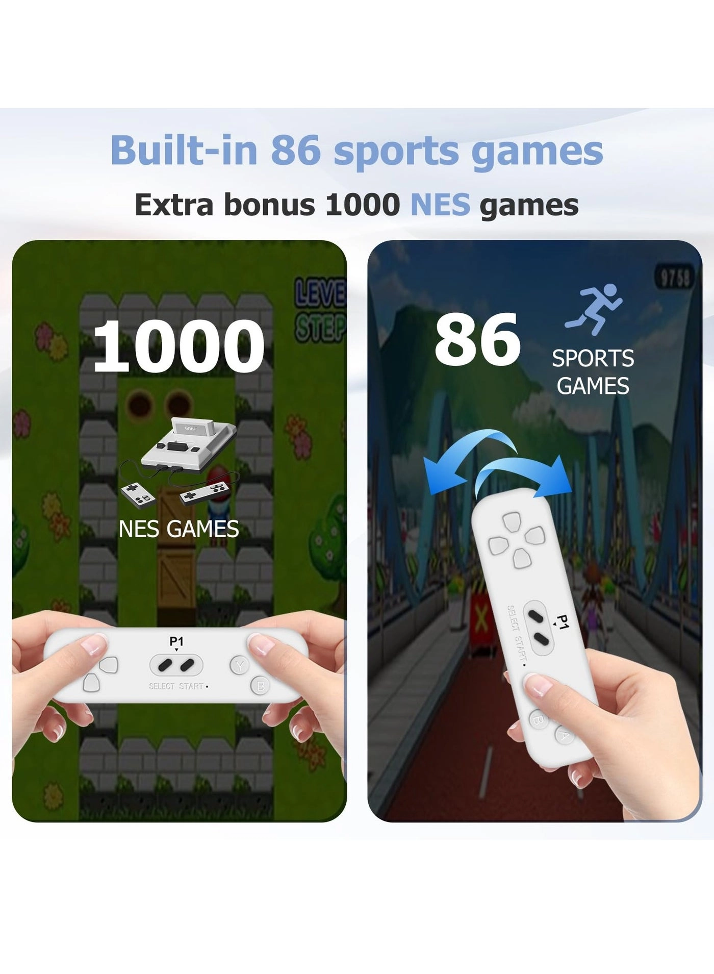 Mini Game Console - 1,000 NES games 2.4G wireless controllers