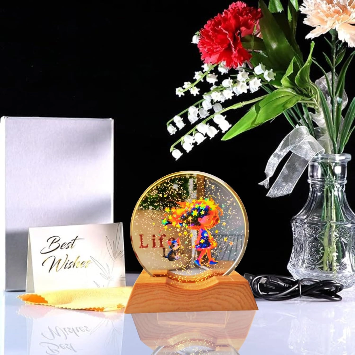 3D Acrylic LED Night Light - Dream Girl Warm White